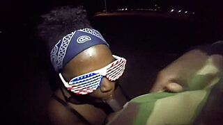 Public 5-Min Blowjob Cum Challenge with Ebony BBW Ends in Caught Sloppy Mess