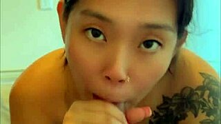 Sexy asian gives sloppy blowjob cumshot
