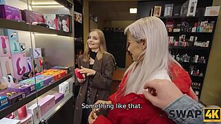 Swap4k met fibi euro in sex shop and fucked her in threesome