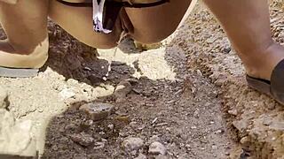 sexy teen pissing outdoors in nature during hot pov travel