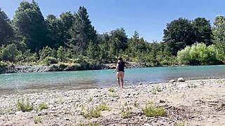 Argentinian babe helps lost guy cum hard in the forest with her big ass and natural tits