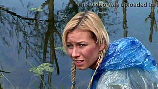 Blonde teen sluts meet two big cocks in forest