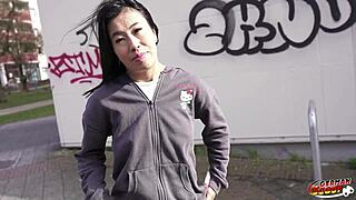 German scout - tiny 18+ 43kg half asian teen 18+ lore pick up for first time casting fuck