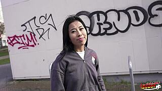 German scout - tiny 18+ 43kg half asian teen 18+ lore pick up for first time casting fuck