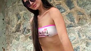 public bikini chill with nice flashing outdoors