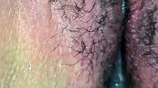 Housewife shows her hairy juicy pussy