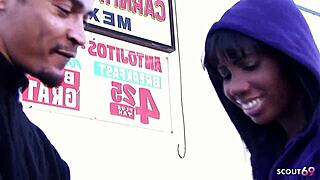 Dark skin girl with saggy tits seduced by big cock