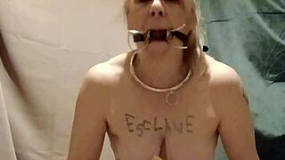 bound woman explores solo play with toys