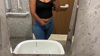 Playing with pussy in shopping bathroom