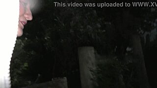 very public walk with bright lights tail butt plug at the beach we talk to passers by trailer