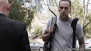 beautiful shemale plowed outdoors and facialized by employee