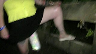 very public walk with bright lights tail butt plug at the beach we talk to passers by trailer