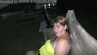very public walk with bright lights tail butt plug at the beach we talk to passers by trailer