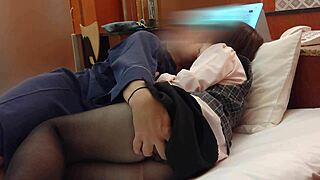 Horny office lady begs for cock in torn pantyhose