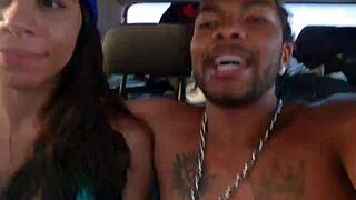 wild latina babes ride hard in moving car with big cock