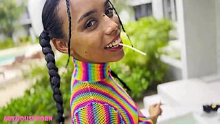 Skinny Violeta Grey Teases Using Lollipop Before Giving Deepthroat And Getting Roughly Pounded