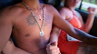 wild latina babes ride hard in moving car with big cock