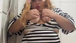 bbw shows off curves in fishnets