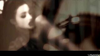A cinematic shots of a geisha taking in her partner in elegant cowgirl