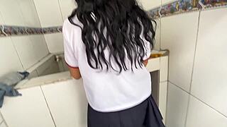 skinny teen gets horny and rides hard
