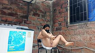 Curvy Latina Shows Pussy In Yard