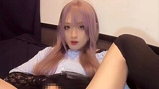 pink hair crossdresser toys anal and masturbates