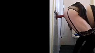 Crossdressing bisexual sissy takes ass to mouth deepthroat on a dildo he is fucking