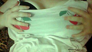 Girl plays with her tits and pierced nipples sexy