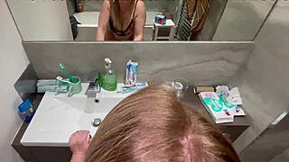 Blonde gets mouth fucked in shower