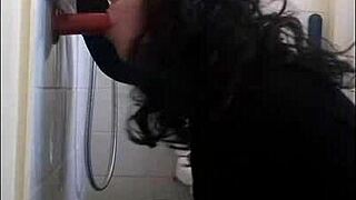 Crossdressing bisexual sissy takes ass to mouth deepthroat on a dildo he is fucking