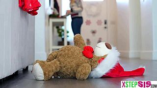 Blonde teen gets rough doggystyle licking for christmas surprise