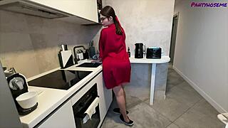 alisha gives headjob in tan pantyhose pov