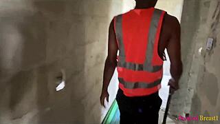 Site boy bends lady over for squirting
