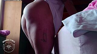 Gym shorts tease with no panties