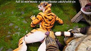 Minotaur Romantic Fucks Tigress Furry In Meadow