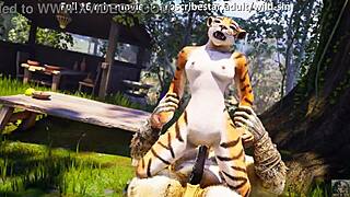 Minotaur Romantic Fucks Tigress Furry In Meadow