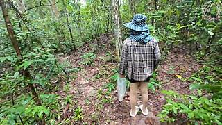 Thai Girl Walks In Forest Nature