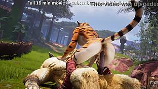 Minotaur Romantic Fucks Tigress Furry In Meadow