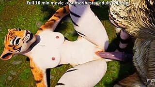 Minotaur Romantic Fucks Tigress Furry In Meadow