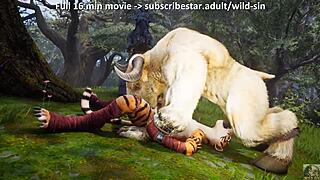 Minotaur Romantic Fucks Tigress Furry In Meadow