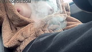 Italian big tits milf showing juicy tits in car