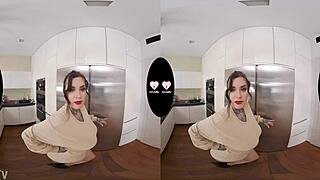 tattooed milf with huge boobs rides cock in pov vr