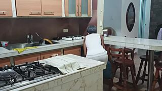Caught sexy girl intensely dancing naked in kitchen
