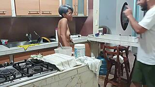 Caught sexy girl intensely dancing naked in kitchen