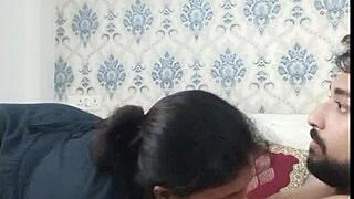 Indian couple shares quiet hotel room moment together