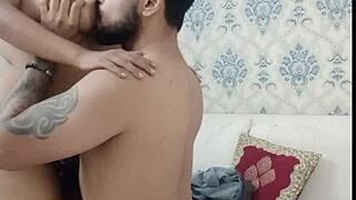 Indian couple shares quiet hotel room moment together