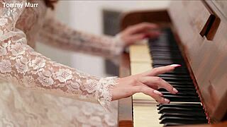 a piano lesson ended in passionate sex with a creampie in the pussy