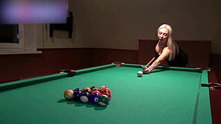 Rough sex pool table fun wild night with busty blonde