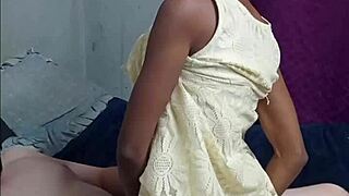 Hottest black braided young 18+ slut sucks secret masked mans white cock and sit on it with her yellow dress ride cock & get pounded doggystyle