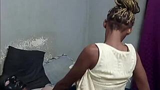 Hottest black braided young 18+ slut sucks secret masked mans white cock and sit on it with her yellow dress ride cock & get pounded doggystyle